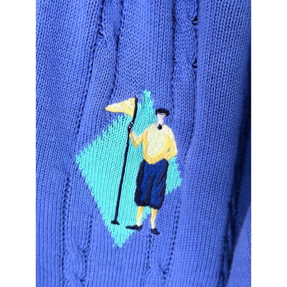 Pringle‎ Of Scotland Cable Knit Golf Sweater Mans M Cotton Blue Embroidered Logo - Picture 4 of 11